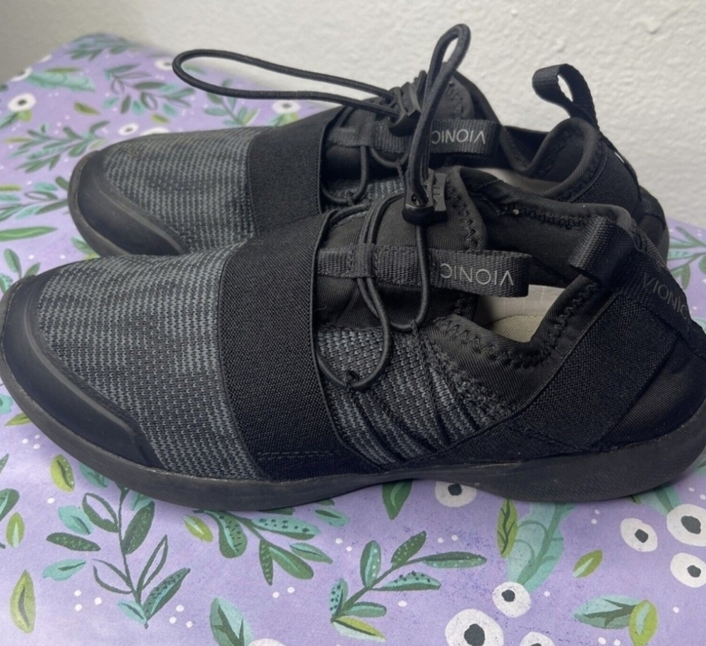 Vionic Shoes Womens 7 Alaina Casual Drawstring Sneakers ASR1757 Black Fabric